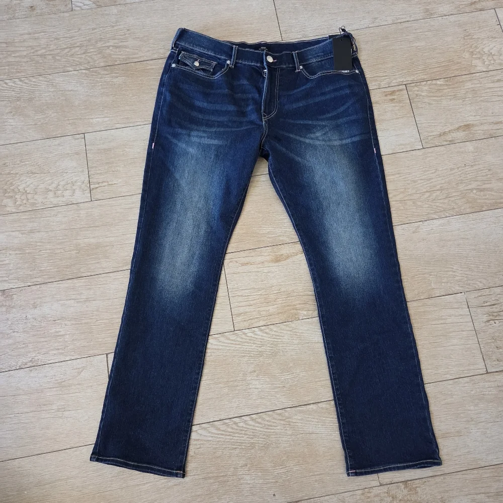 True Religion Jeans Mens 38x34 Ricky Flap SN Relaxed Dark Wash Stitch Denim